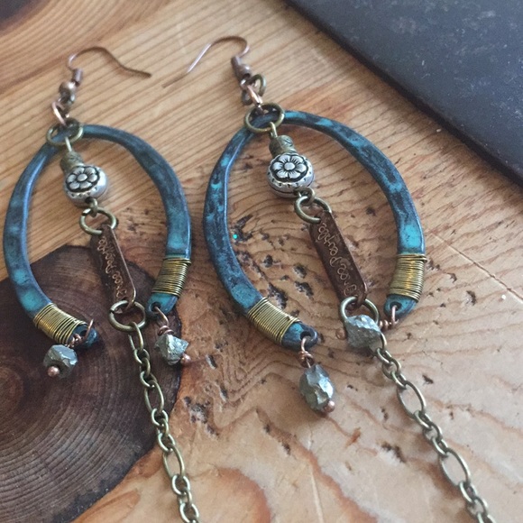 upcycled Jewelry - upcycled free people tag & horse shoe earrings